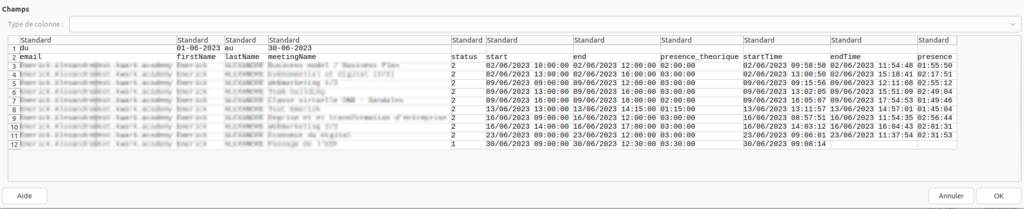 Liste des exports intervenant