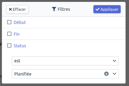 Filtres administration
